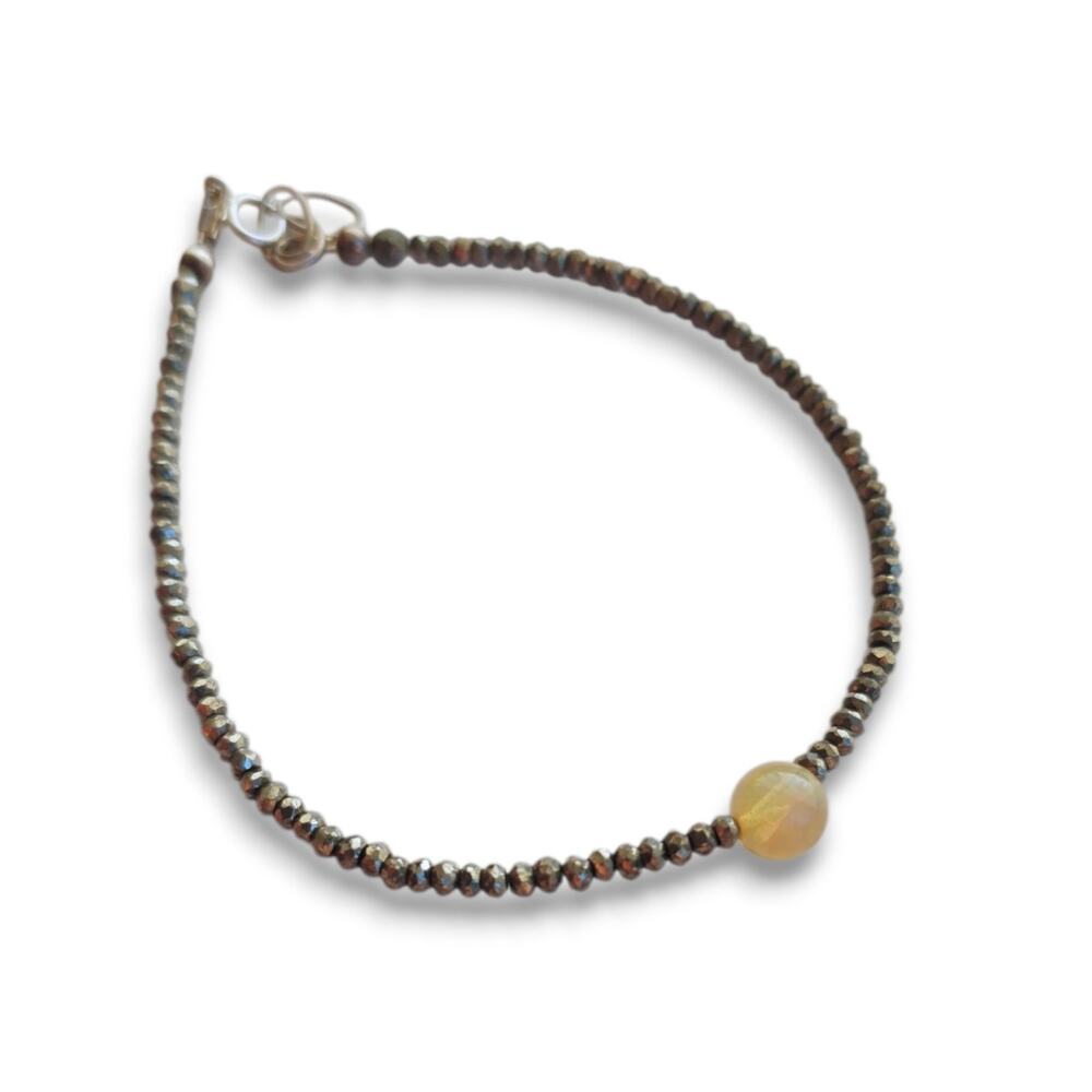 Artisan Handmade‎ Sterling Silver 925 Opal Pyrite Bracelet 7-8.5" New Stamped